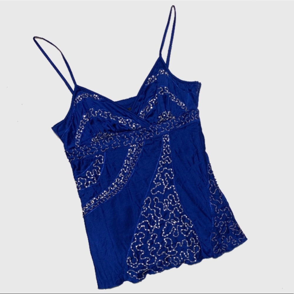 Bebe Silk Cobalt Blue Sequin & Bead Camisole sz M